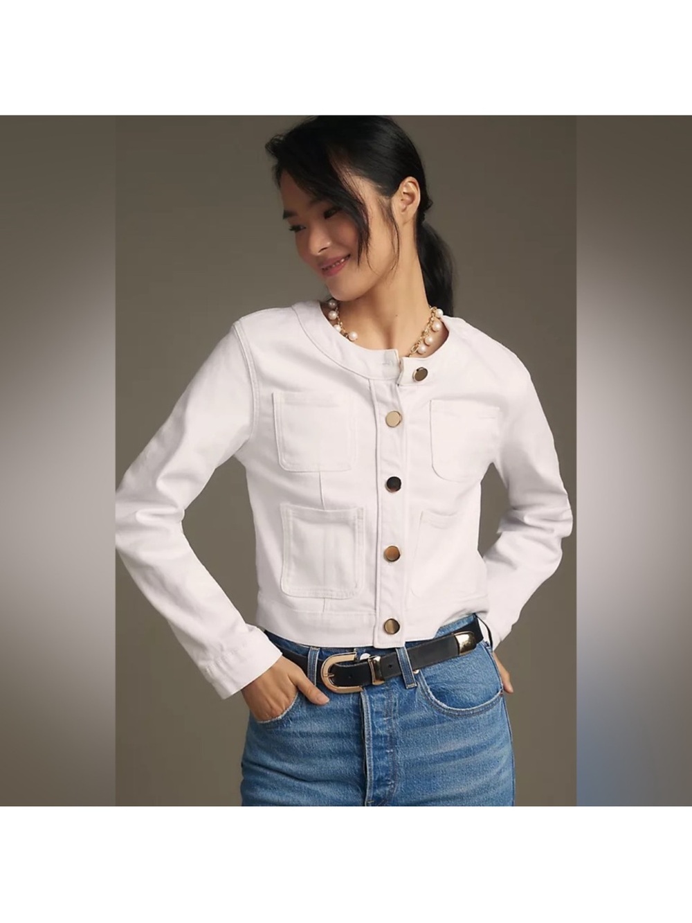 Anthropology Maeve white denim jacket